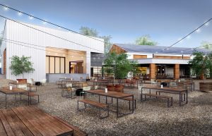 Outdoor seating outside of the hall cp