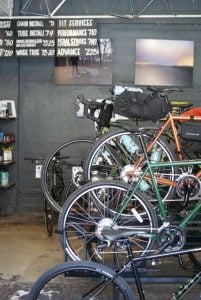 Bikes in the shop at Baltimore Bicycle Works in Belvedere Square.